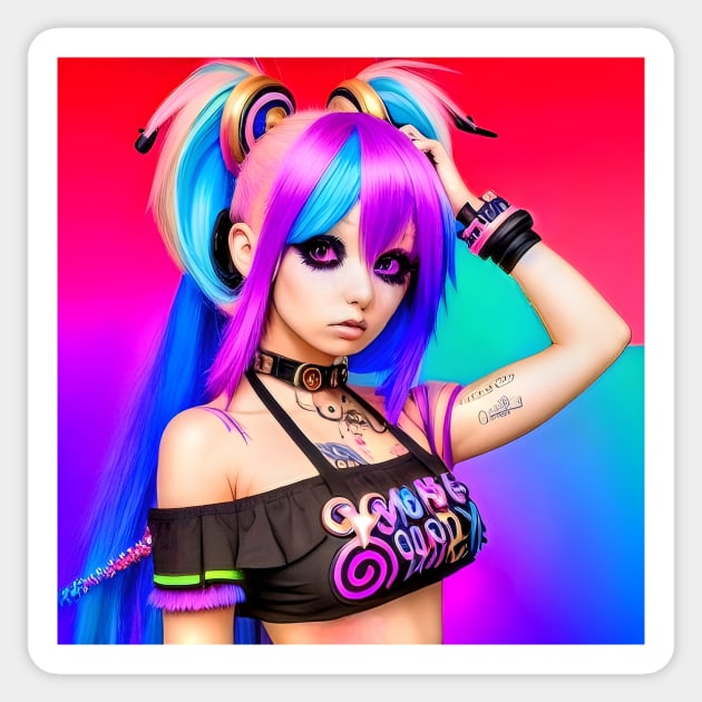 Hot  kawaii anime girl with rainbow hair Sticker by animegirlnft